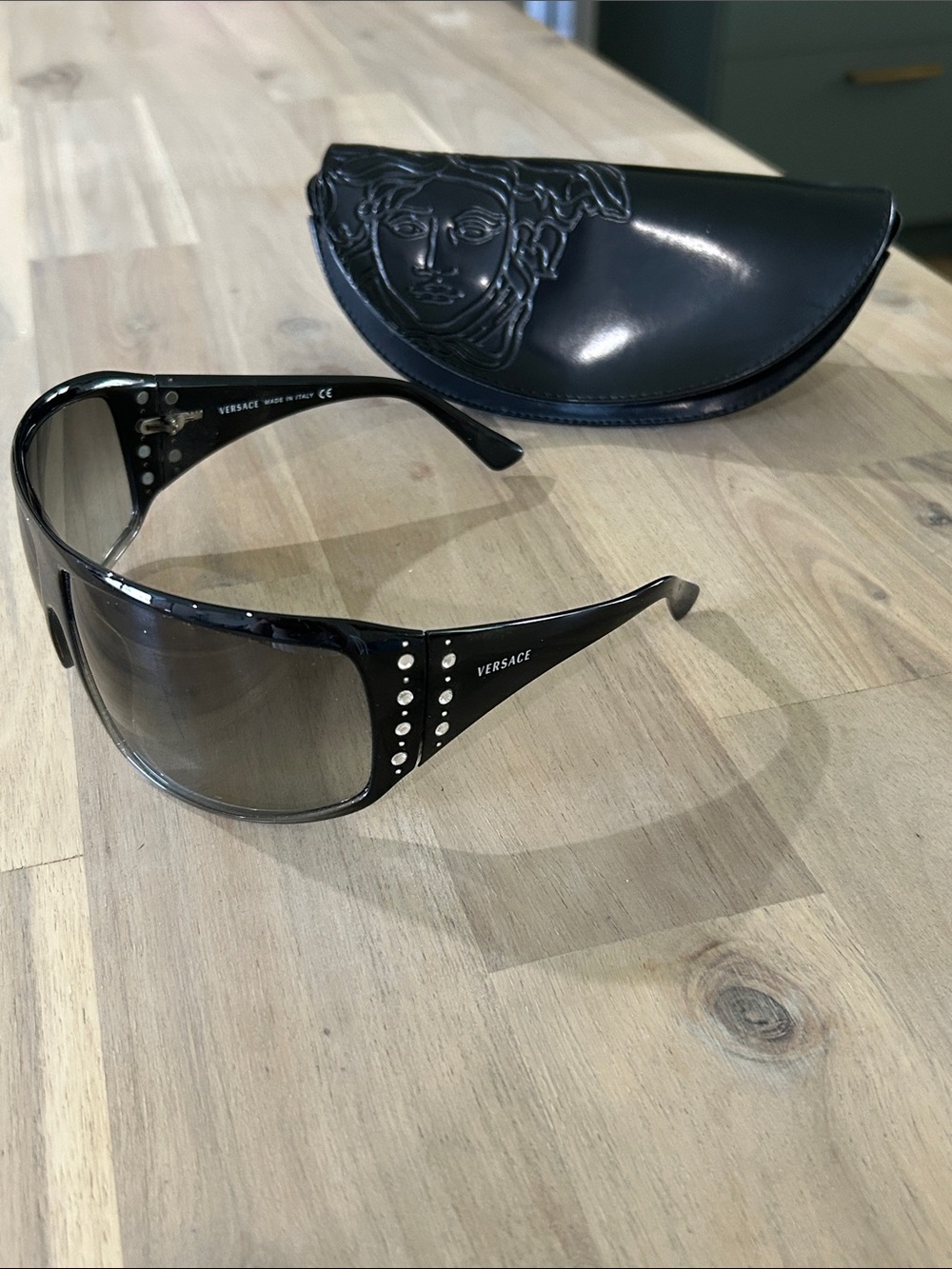 Authentic Versace 4085B Y2K Rhinestone Wrap Sunglasses with Medusa Case